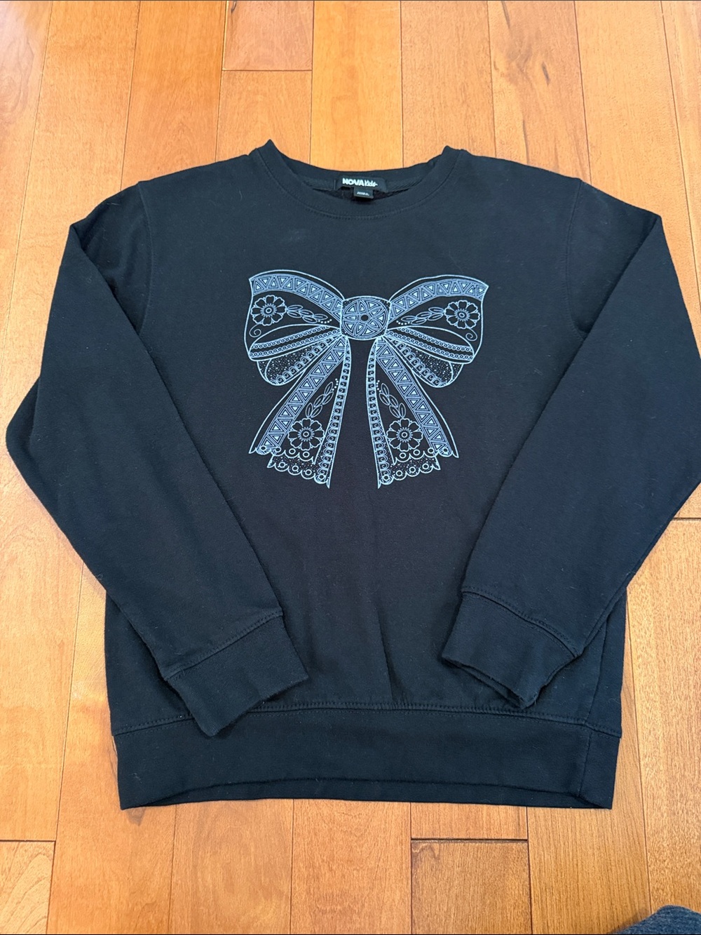 NOVA Kids Black Rhinestone Bow Sweatshirt Size 10/12